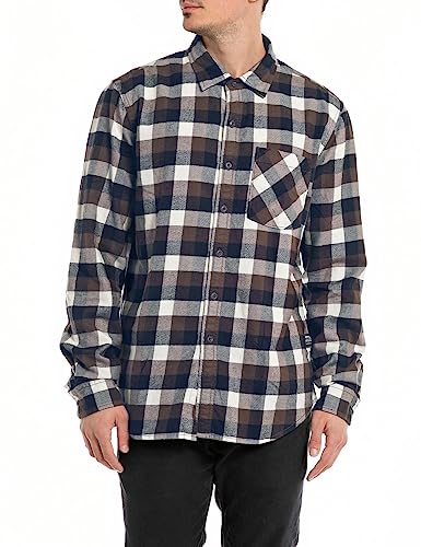 Replay Koszula męska regular fit, 020 Dk Brown/Blue/Natural White, XXL
