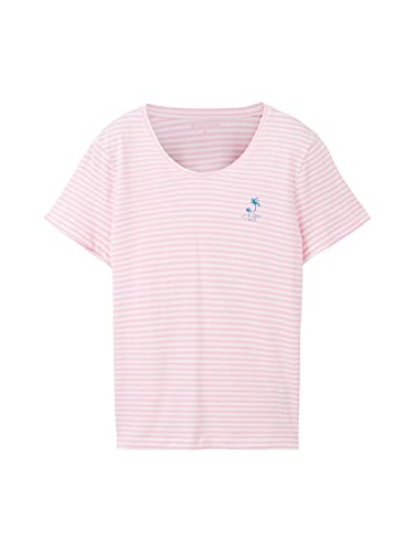 TOM TAILOR Damska koszulka z haftem, 32151 - Pink Thin Stripe, XL