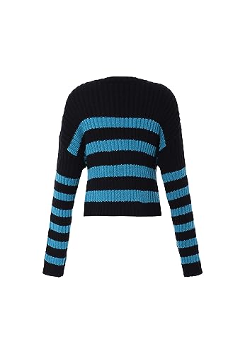 myMo Damski sweter w paski czarny turkusowy XS/S