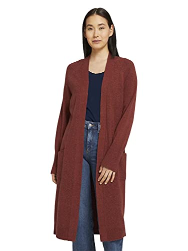 TOM TAILOR Damski Długi kardigan 1027099, 27785 - Dark Maroon Red Melange, L