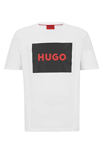 HUGO Męski T-shirt Dulive222 z bawełnianego dżerseju z okrągłym dekoltem i logo bokserskie, Open White127, S