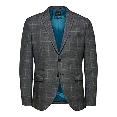 SELECTED HOMME Męska marynarka SLHSLIM-MYLOLOGAN GRY BRW CHK BLZ B NOOS, Grey Checks:brown, 44