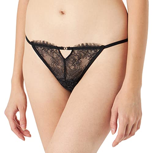women'secret Damskie stringi z koronki i mikrofibry Clean Cut Slips, czarny, L