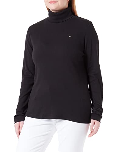 Tommy Hilfiger Damski CRV Slim Modal Rib Roll-Nk Top L/S dzianina, czarny, 50, Czarny