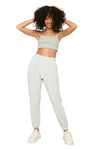 Trendyol Damskie spodnie dresowe Trendyol Woman Plus Size z wysokim stanem, szare, M UK, Szary, M (Duże Rozmiary)