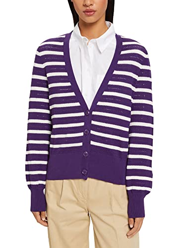 edc by ESPRIT Kardigan w paski, ciemny purpurowy, M