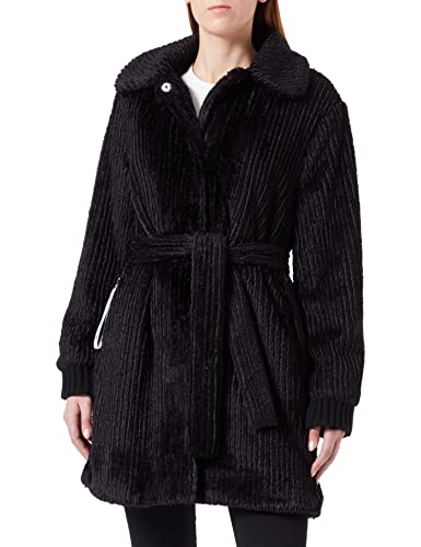 Love Moschino Żakardowa kurtka damska z ekologicznego futra, Czarny, 68