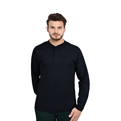 Sleepdown Męska koszulka Henley na co dzień z dekoltem w serek 100% bawełna z długim rękawem listwa guzikowa top koszulka, Czarny, XL