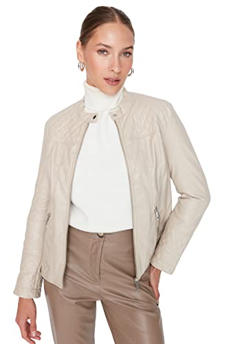 Trendyol Damska kurtka bomberka kołnierz, zwykła, regularna, kurtka zimowa, kamień, M, KAMIEŃ