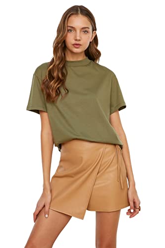 TRENDYOL Damska koszula Steep Collar Basic z dzianiny, khaki, M