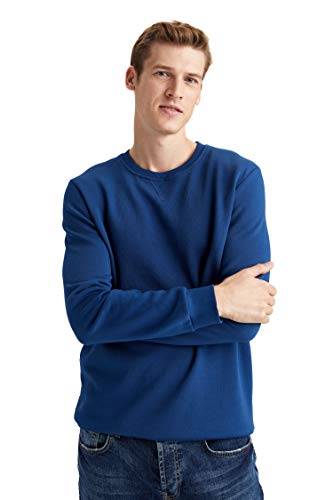 DeFacto Sweter z długim rękawem męski – okrągły dekolt bluza męska (petrol, S), Petrol, S