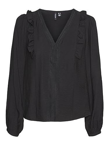 Bestseller A/S VMPURA LS TOP WVN, czarny, XXS