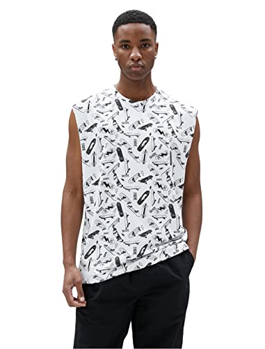 Koton Męski tank top bez rękawów, okrągły dekolt z nadrukiem, Biały wzór (0d0), S
