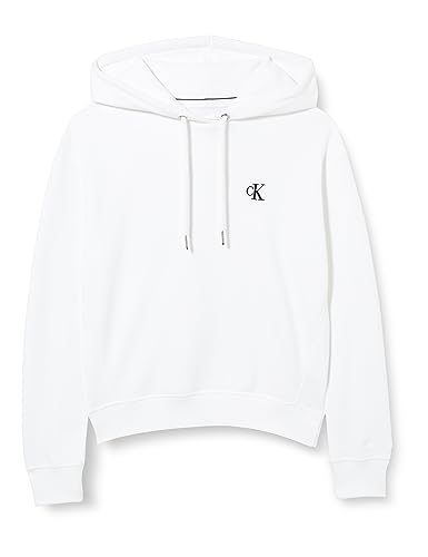 Calvin Klein Jeans Damska bluza z kapturem z haftem Ck, Jasnobiały, XXS