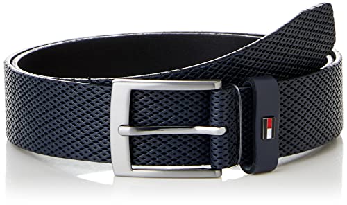 Tommy Hilfiger Męski pasek skórzany Adan 3.5 teksturowany, niebieski (Kosmiczny Błękit), 85