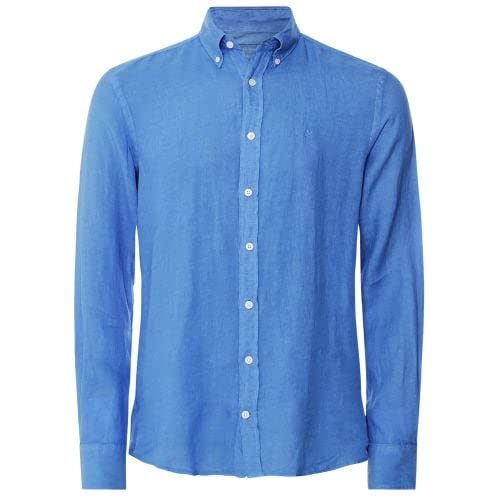 Hackett London Męska koszula barwiona lniana B, NIEBIESKI, XL