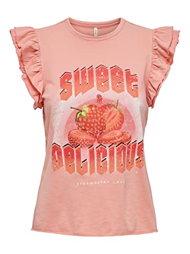 ONLY Damska koszulka Onllucy S/S Fruit TOP Box JRS T-Shirt, Coral Haze/Nadruk: Sweet, S, Coral Haze/Print:sweet, S