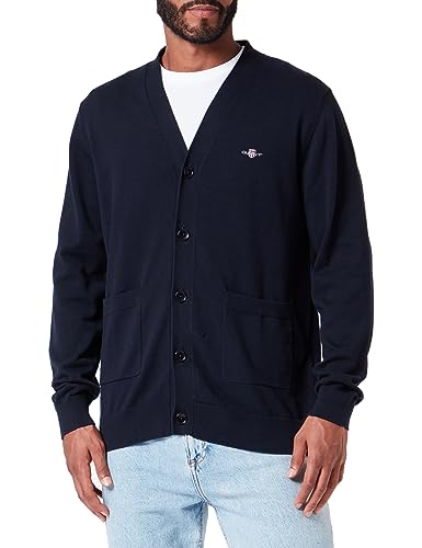 GANT Męska kurtka z dzianiny Classic Cotton V-Cardigan, Evening Blue, Standard, niebieski (Evening Blue), XL