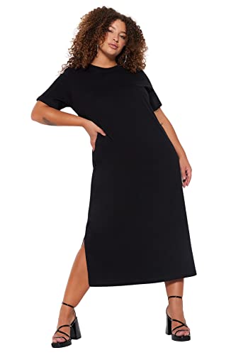 Trendyol Damska sukienka o luźnym kroju dzianinowa plus size, czarna, 3XL, Czarny, 3XL