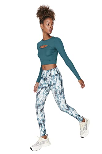 Trendyol Damskie legginsy sportowe z wysokim stanem Skinny Fit Full Size, ZIELONY, X-Small