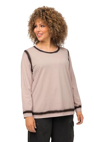 Ulla Popken Damska koszulka z długim rękawem i nadrukiem w sprayu, regularna, szaro-beżowy, 50/52