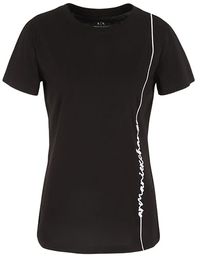 Armani Exchange Damska koszulka z logo Signature Crew Neck Cotton Jersey Tee T-Shirt, czarny, XL