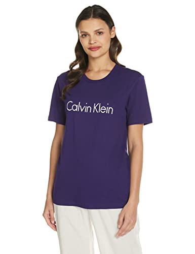 Calvin Klein - Damski top od piżamy - komfortowa bawełniana linia - damska bielizna nocna CK - Charakterystyczne logo czarne nadruk - 100% bawełna piżama top, Liberty Purple, M