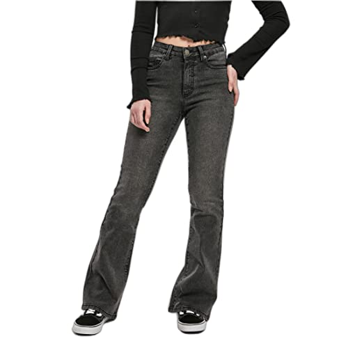 Urban Classics Damskie spodnie jeansowe z rozkloszowanymi dżinsami, czarne Heavy Acid Washed, 52, Czarny prany ciężki kwas, 27W