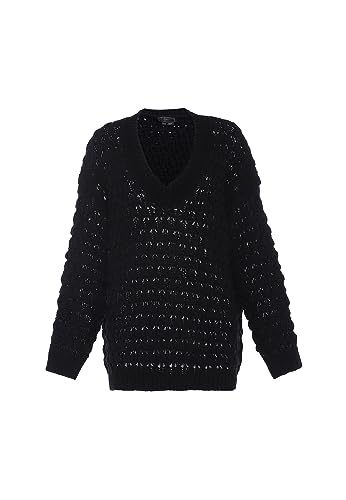 faina Damski sweter z dekoltem w serek i wyciętą dzianiną, czarny, rozmiar XL/XXL, czarny, XL