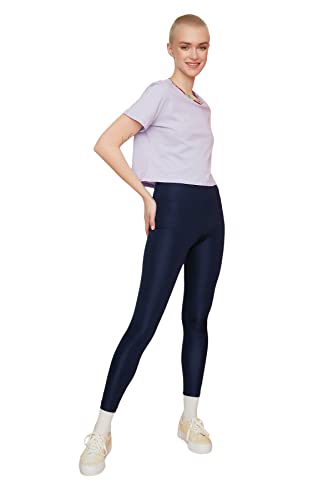 Trendyol Damskie granatowe jasne legginsy z dzianiny disco, granatowy, L