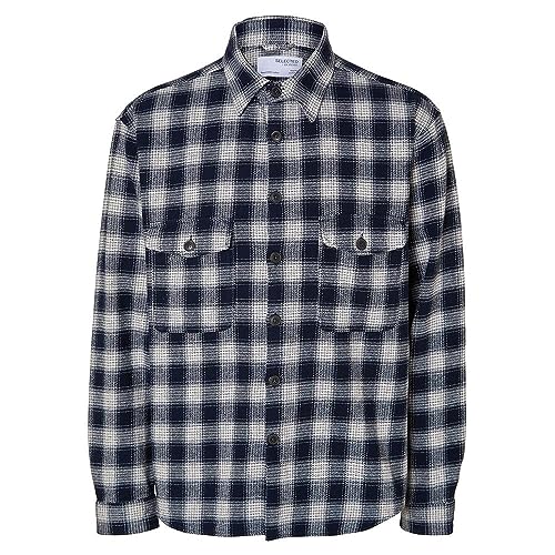 SELETED HOMME Męska koszula flanelowa Slhloosemason-Flannel Overshirt Noos, niebieski, L