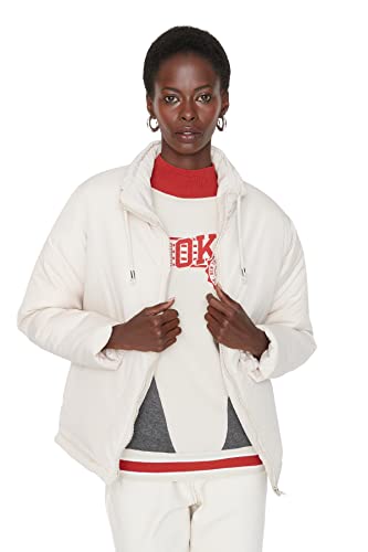 Trendyol Damen Regular Zweireihig Plain Webstoff Winterjacke Płaszcz damski, Stone, S, Kamień, S