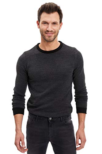 DeFacto Męski sweter z dzianiny z długim rękawem, okrągły dekolt, slim fit dla mężczyzn, topy (czarny, 5XL), czarny, 5XL