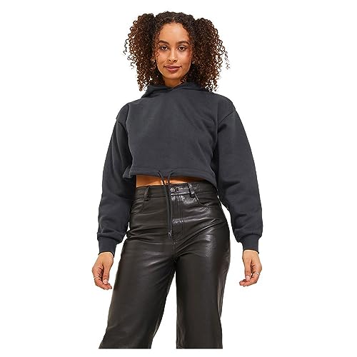 Bestseller A/S Damska bluza JXALLY Loose LS Crop Hood SWT, czarna, S, Schwarz, S