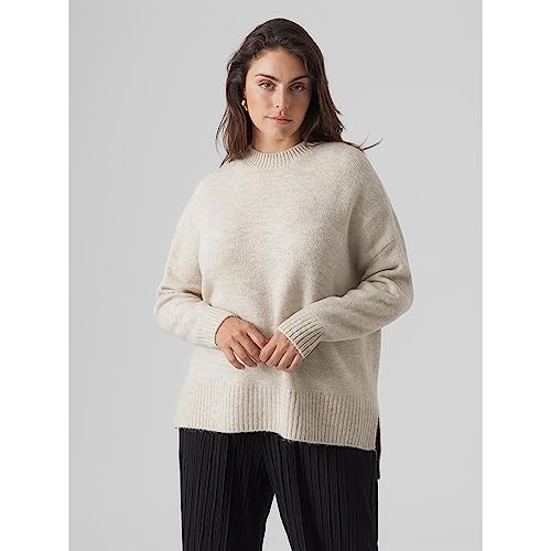 VERO MODA CURVE Damski sweter z dzianiny Vmlefile Oversize Boxy Blou Ga Noos Cur, Birch/Detail:w. Melange, 46/48