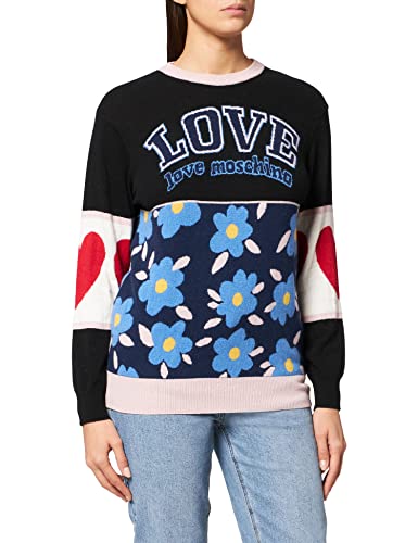 Love Moschino Damski sweter z długim rękawem i okrągłym dekoltem, Ws91g/Nero/różowy, 44