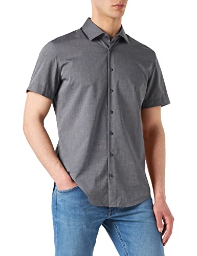 Seidensticker Męska koszula biznesowa - bez prasowania, wąska koszula - krój slim fit - pół rękaw - kołnierz Kent - 100% bawełna, szary (ciemnoszary 37), 39