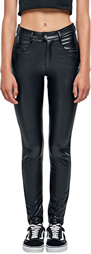 Urban Classics Damskie spodnie Mid Waist Synthetic Leather Pants Black 27, czarny