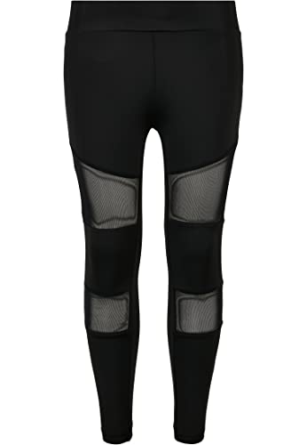 Urban Classics Dziewczęce legginsy Tech Mesh, przylegające do skóry spodnie sportowe z przezroczystymi wstawkami Tech Mesh, dostępne w 3 kolorach, rozmiary 110/116-158/164, czarny, 110/116 cm