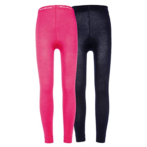 Ewers Legginsy dziecięce, jednokolorowe, dwupak, legginsy z bawełny, dla dziewcząt, wyprodukowane w Europie, ciemnoniebieski/różowy, 98 cm