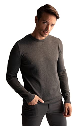 DeFacto Męski sweter z dzianiny z długim rękawem okrągły dekolt - slim fit sweter dla mężczyzn topy (antracytowy, XL), anthra, XL