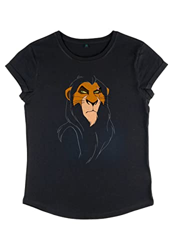 Disney The Lion King Big Face Scar Women's Organic Rollled Sleeve T-shirt damski, czarny, XL