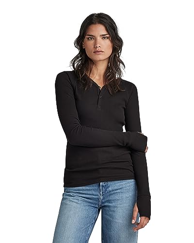 G-STAR RAW Damska koszulka Slim Rib Henley Ls, Czarny (Dk Black D23342-d289-6484), S