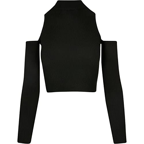 Urban Classics Damska koszulka z długim rękawem Ladies Rib Knit Cut Out Sleeve, czarny, XL