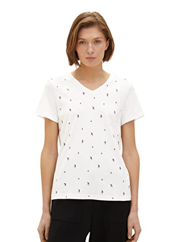 TOM TAILOR Damska koszulka ze wzorem, 32650 - wzór Offwhite Bird, M