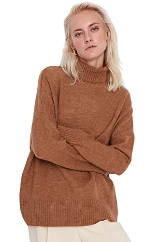 Trendyol Damski sweter z dzianiny o regularnym kroju podstawowym ze stójką, granatowy, S