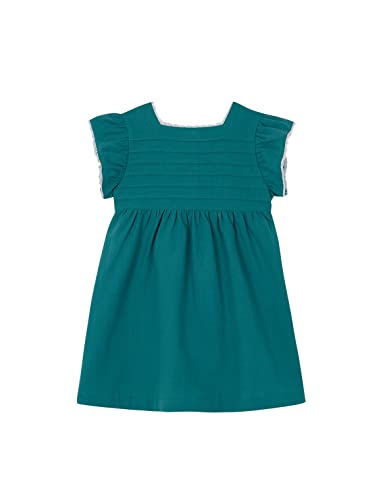 Gocco Zielona lniana sukienka z haftowanymi paskami, Jasnozielony, 4-5 lat