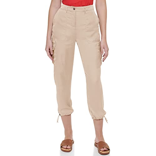 DKNY Damskie spodnie do biegania z kieszeniami cargo i ściągaczami z obszyciem, Wheat, 34