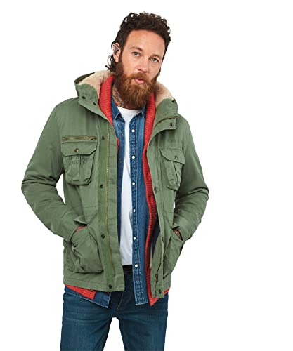 Joe Browns Męska kurtka z kapturem ze sztucznego futra, styl wojskowy, khaki, XXL, Khaki, XXL