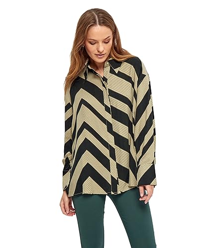 Minus Damska koszula z długim rękawem Jalia, nadruk w kolorze zielonym dżungli, 10, Jungle Green Print, 36